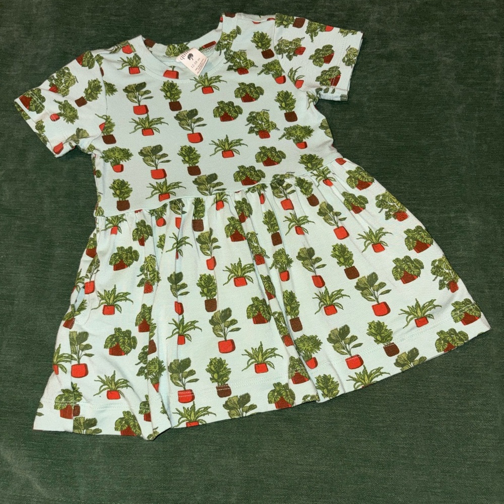 Kate Quinn Green Potted Plant Print Dress